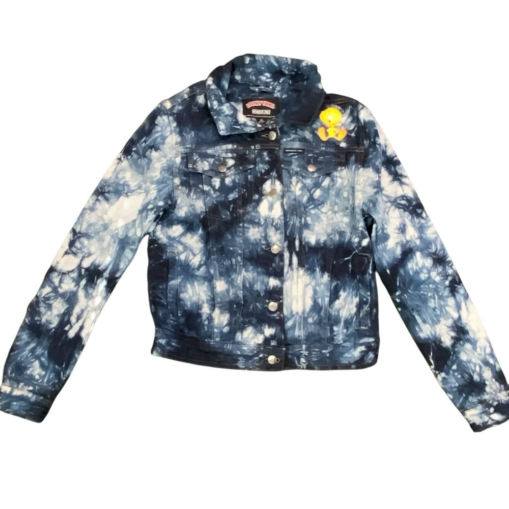 Looney Tunes Members Only Womens Medium Tie-Dye Denim Jean Trucker Jacket Tweety